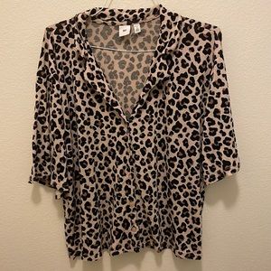 BP. Button Front Print V-Neck Cheetah Print Blouse